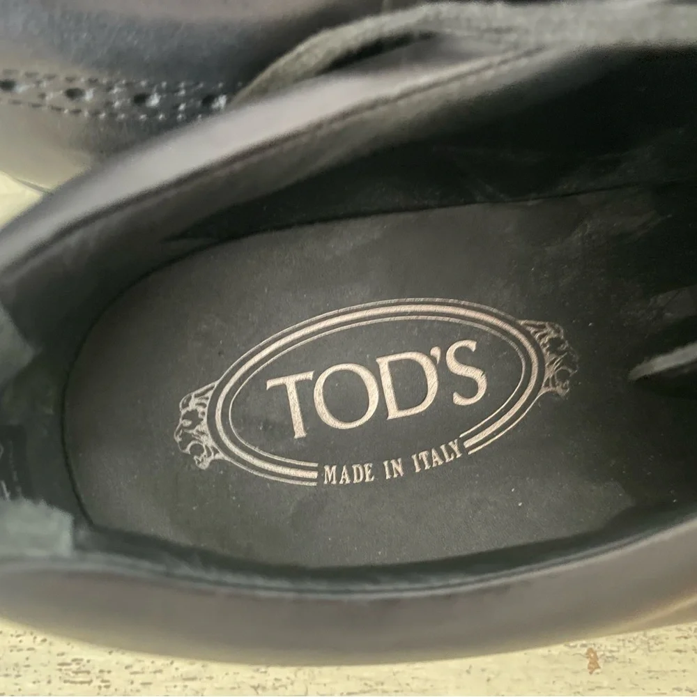 TOD'S Made in Italy Rubber Pebble Sole Wingtip Shoes in Black Size UK 8 /9‎ $895